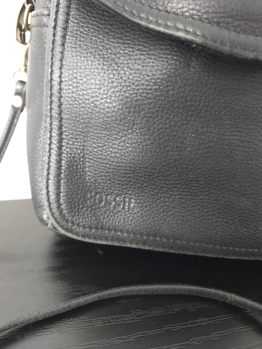 Fossil Classic Vintage Black Pebbled Leather Top-Handle Crossbody Bag Made USA